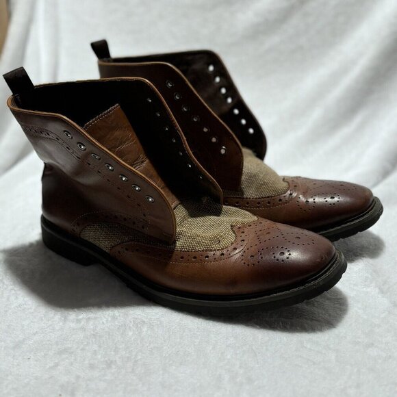 Paolo Vandini London‎ Brown Leather/Canvas Lace up Boots EU 45 US 13 UK 11 main image 7